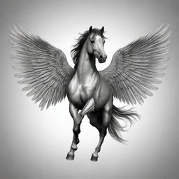 A majestic horse with expansive wings styled into a striking emblem, suitable for a tattoo design.