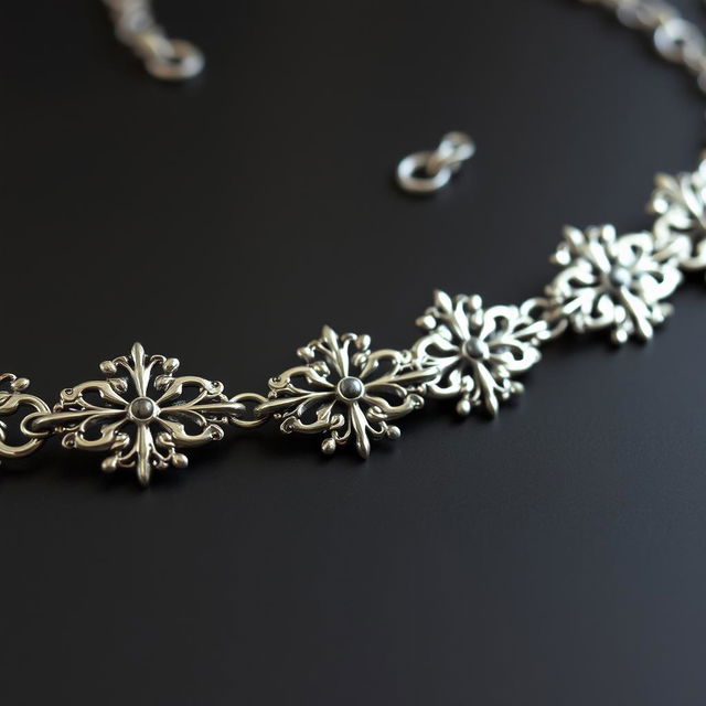 Create a silver chain with intricate fantasy-style design