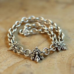 Create a silver chain with intricate fantasy-style design