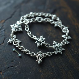 Create a silver chain with intricate fantasy-style design