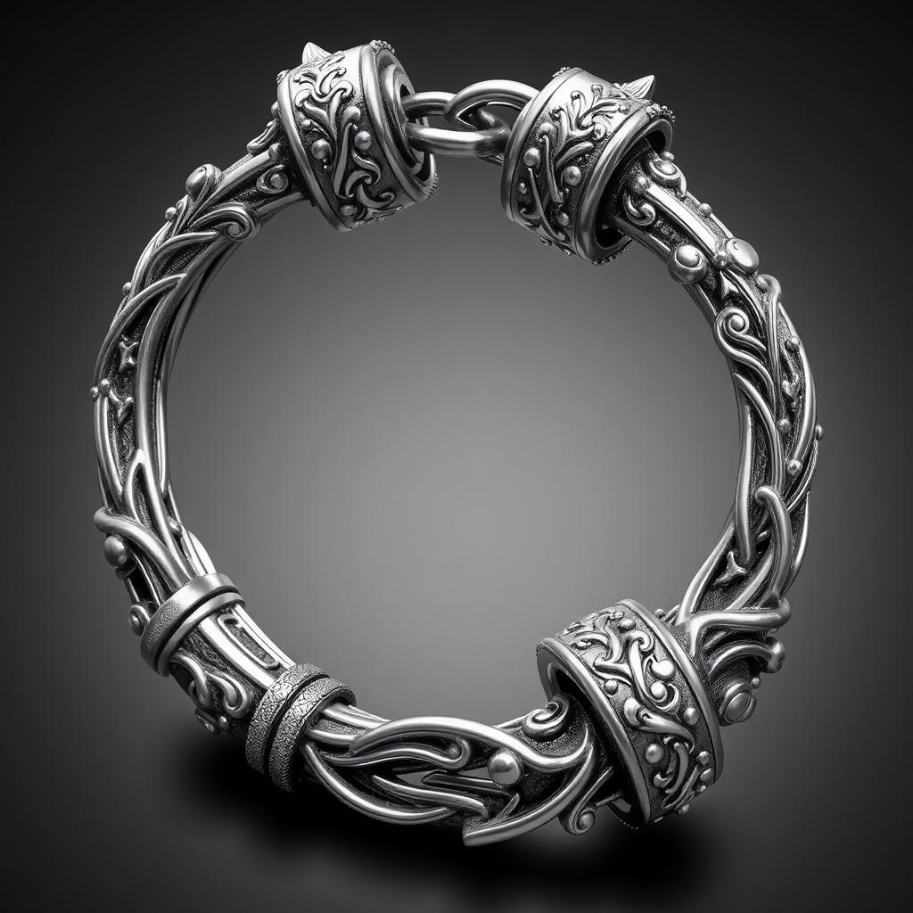 Design a silver handcuff chain with a fantasy style twist