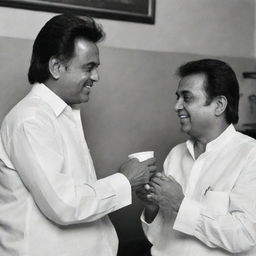 Rajanikanth and Kamal Hasan, two prominent Indian actors, engaged in a casual coffee conversation.