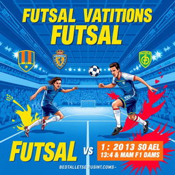 A vibrant and eye-catching advertisement for two futsal matches