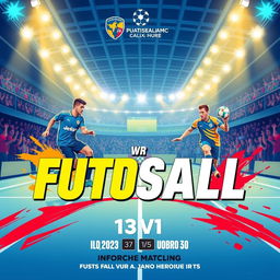 A vibrant and eye-catching advertisement for two futsal matches