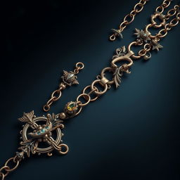 Design a chain in a fantasy style, featuring intricate and whimsical links with magical, otherworldly embellishments