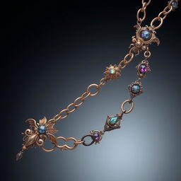 Design a chain in a fantasy style, featuring intricate and whimsical links with magical, otherworldly embellishments