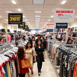 A bustling Familia off-price store interior with neatly arranged aisles full of clothing, shoes, and accessories at discounted prices