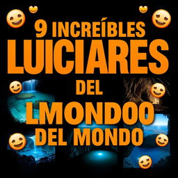 Create a thumbnail titled "9 Increíbles Lugares del Mundo 🌍" with large, vibrant fonts placed at the top center