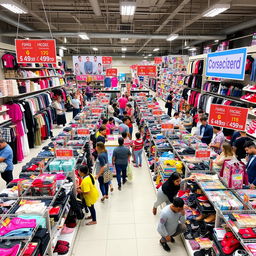 A busy Familia store interior filled with a wide selection of discounted products