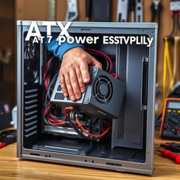 A striking book cover focusing on an ATX power supply inside a computer during maintenance