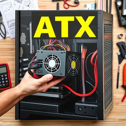 A striking book cover focusing on an ATX power supply inside a computer during maintenance