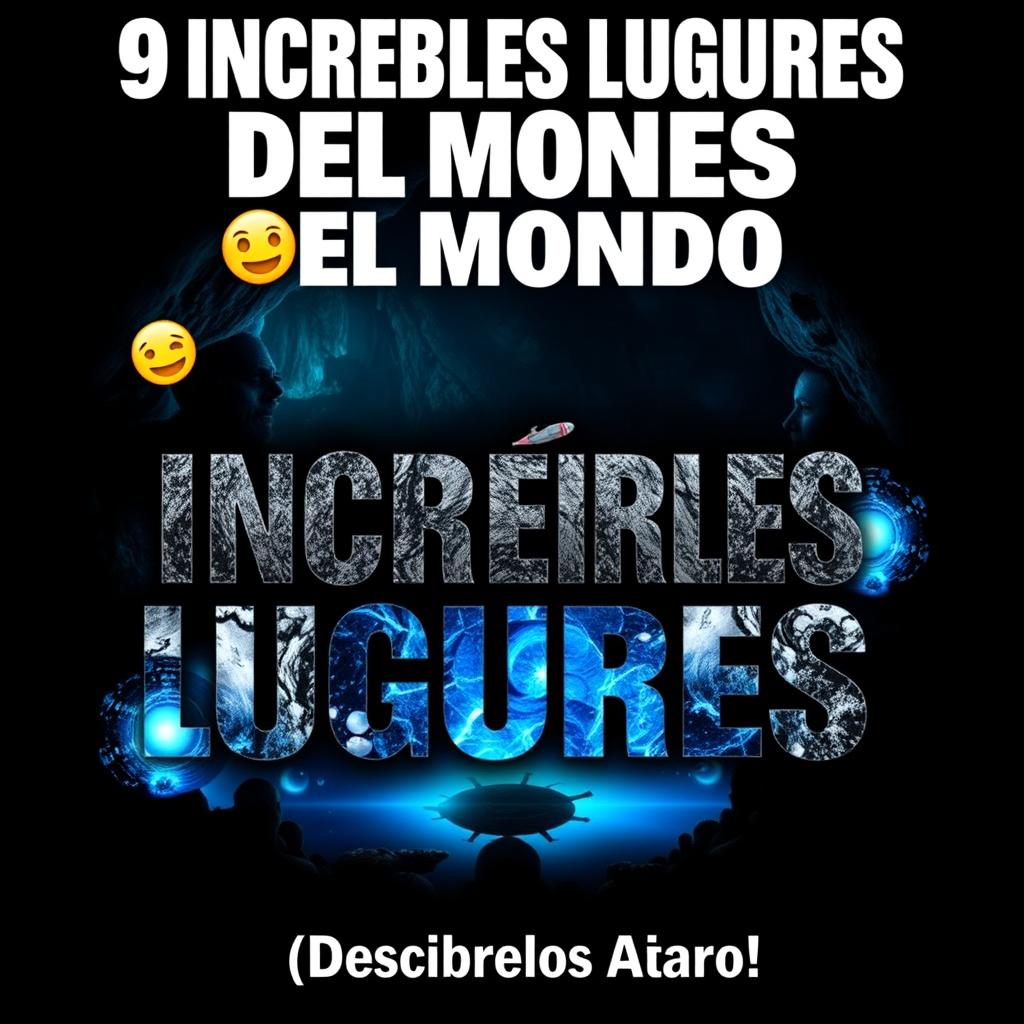 Design a thumbnail titled "9 Increíbles Lugares del Mundo 🌍" with large, attention-grabbing fonts at the top center