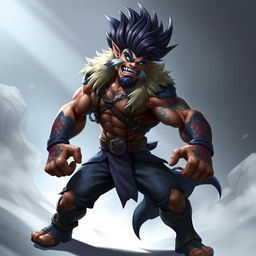 Sett from League of Legends, posing dynamically showing his muscular physique