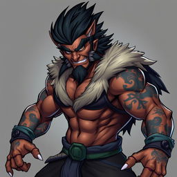 Sett from League of Legends, posing dynamically showing his muscular physique