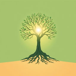 A minimalist book cover-sized illustration featuring a stylized tree with abundant branches and extensive roots