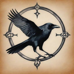 An artful tattoo design featuring a stylized symbol of a crow, accentuating its mystique and intelligence.