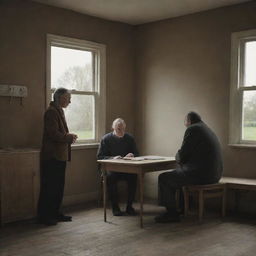 A poignant scene representing a poem about selflessness and living for others, filled with harmonious, empathetic characters in a warm, comforting environment. Ratio 16:9.