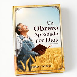 A vintage-style book cover featuring a middle-aged man in denim overalls standing in a wheat field