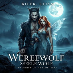 A romantic fantasy book cover featuring a sexy werewolf general from a village, standing strong and confident with wolf-like features including pointed ears and sharp eyes, exuding a rugged charm