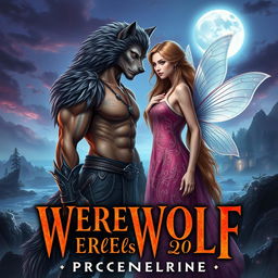 A romantic fantasy book cover featuring a sexy werewolf general from a village, standing strong and confident with wolf-like features including pointed ears and sharp eyes, exuding a rugged charm