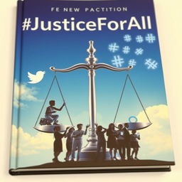 A captivating book cover with a justice theme, featuring the scales of justice prominently in the background