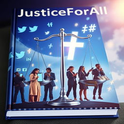 A captivating book cover with a justice theme, featuring the scales of justice prominently in the background