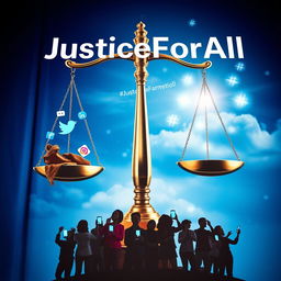 A captivating book cover with a justice theme, featuring the scales of justice prominently in the background