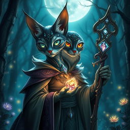 A mystical Tabaxi Archfey Warlock with an enigmatic aura, exuding magical energy