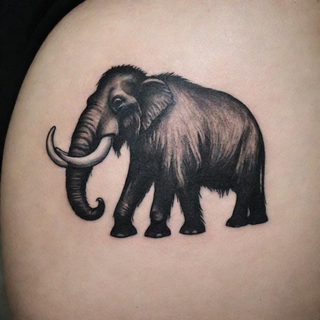 A simple, yet striking tattoo design of a mammoth that embraces minimalism, showcasing its grandeur and authority.