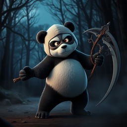 Animated panda wearing a ski mask, holding a grim reaper scythe