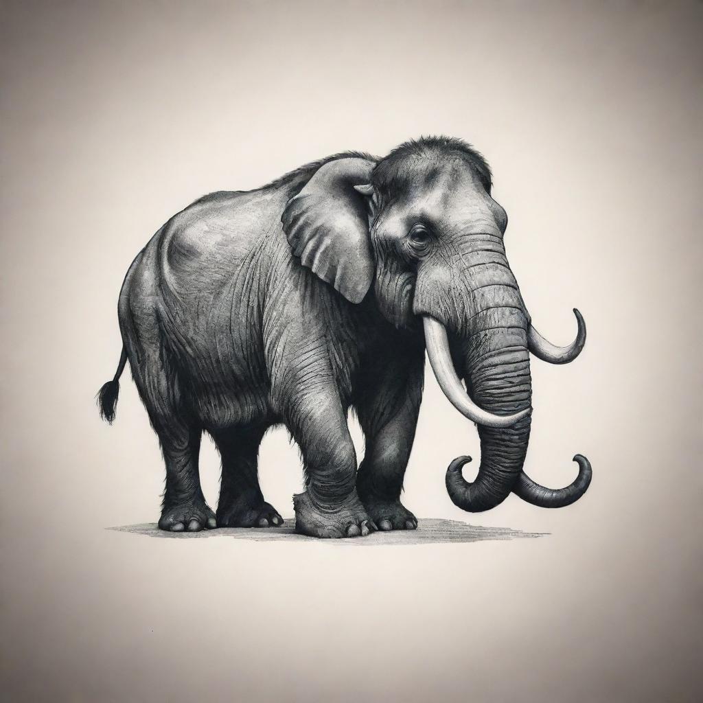 A simple, yet striking tattoo design of a mammoth that embraces minimalism, showcasing its grandeur and authority.