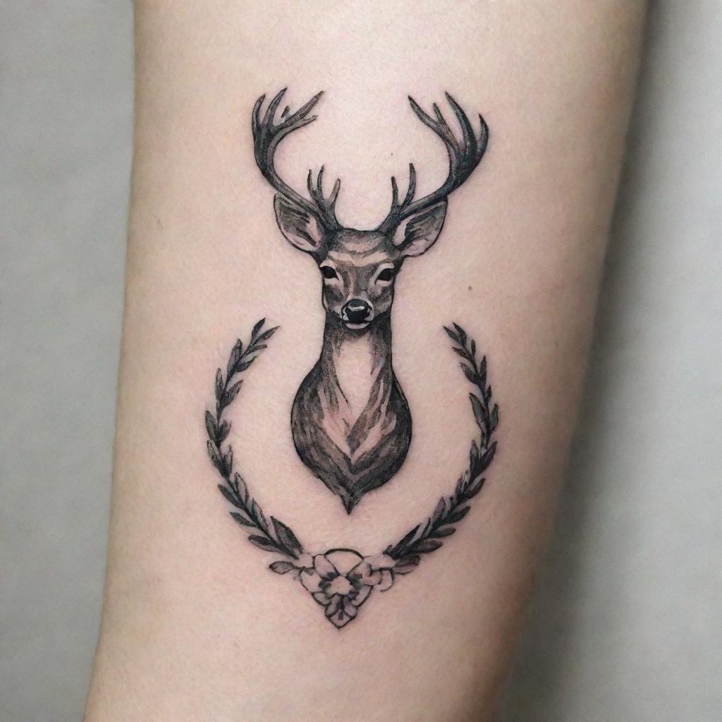 A delicate tattoo design featuring the elegant symbol of a deer, symbolizing tranquility and grace.