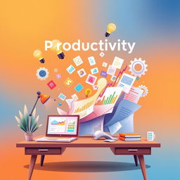 An inspiring image symbolizing productivity, featuring a vibrant scene of a workspace filled with dynamic elements