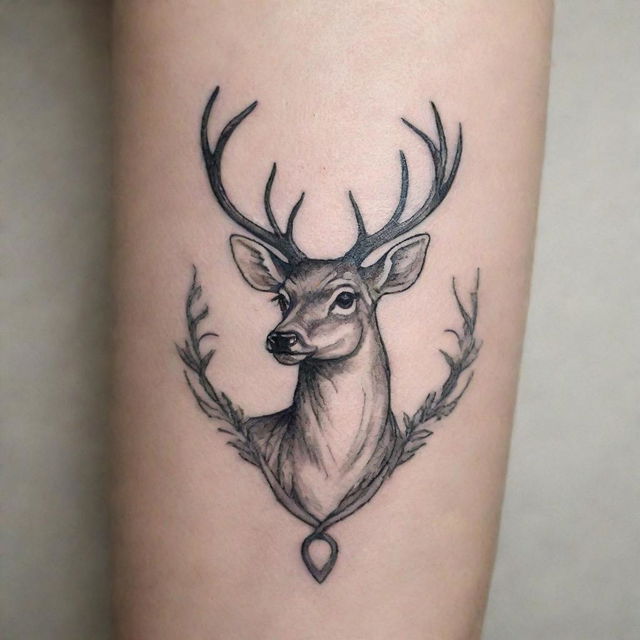 A delicate tattoo design featuring the elegant symbol of a deer, symbolizing tranquility and grace.