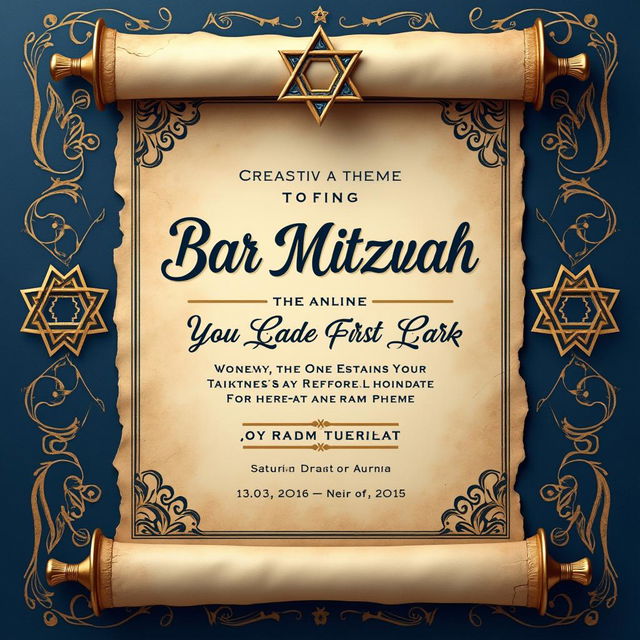 A beautiful, elegant bar mitzvah invitation template featuring a sophisticated and artistic design with elements of Jewish tradition