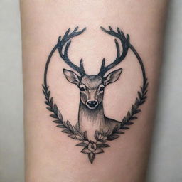 A delicate tattoo design featuring the elegant symbol of a deer, symbolizing tranquility and grace.