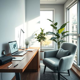 A hyper-realistic portrayal of harmony between productivity and life balance, showcasing a meticulously detailed workspace that seamlessly merges with elements of relaxation