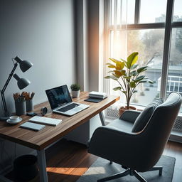 A hyper-realistic portrayal of harmony between productivity and life balance, showcasing a meticulously detailed workspace that seamlessly merges with elements of relaxation