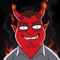 A demonic version of Peter Griffin from Family Guy, with exaggerated, menacing features