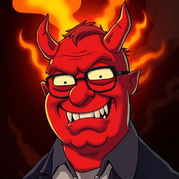 A demonic version of Peter Griffin from Family Guy, with exaggerated, menacing features