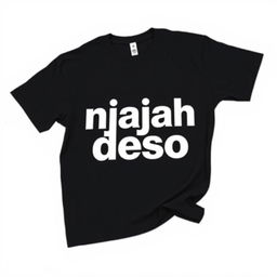 A stylish black t-shirt featuring the bold phrase "njajah deso" in an eye-catching, creative font