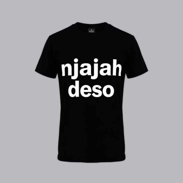 A stylish black t-shirt featuring the bold phrase "njajah deso" in an eye-catching, creative font