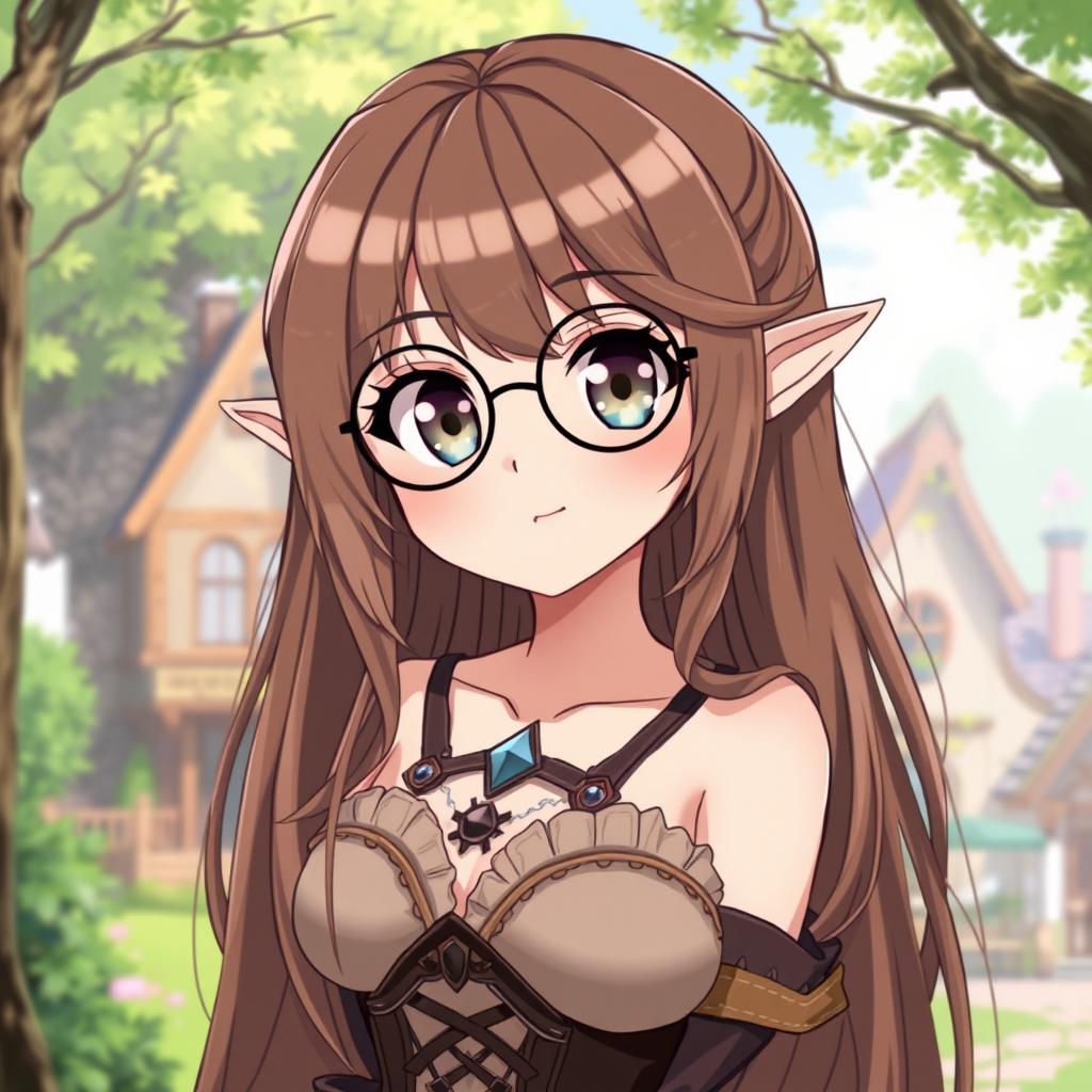 An anime-style character illustration featuring a submissive-looking elf with large, captivating eyes