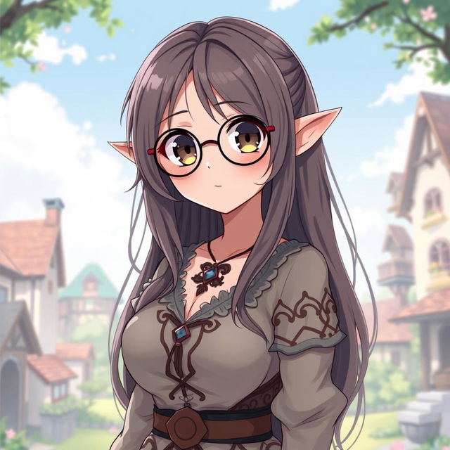 An anime-style character illustration featuring a submissive-looking elf with large, captivating eyes