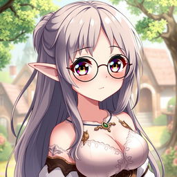 An anime-style character illustration featuring a submissive-looking elf with large, captivating eyes