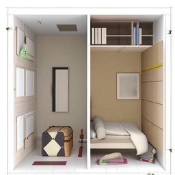 Generate an optimized interior design for a 12x12 bedroom with minimal storage, focusing on a favorable position for an iron almirah, while eliminating the need for a trunk.