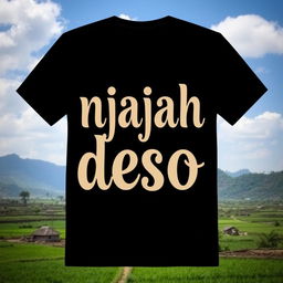 A stylish black t-shirt featuring the phrase "njajah deso" in an aesthetic and creative font