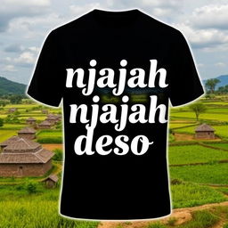 A stylish black t-shirt featuring the phrase "njajah deso" in an aesthetic and creative font