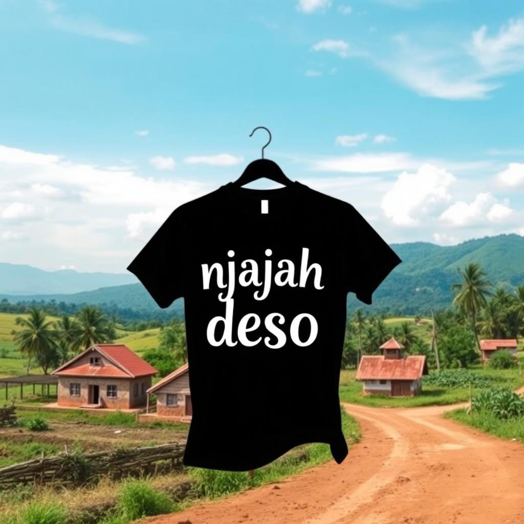 A stylish black t-shirt featuring the phrase "njajah deso" in an aesthetic and creative font