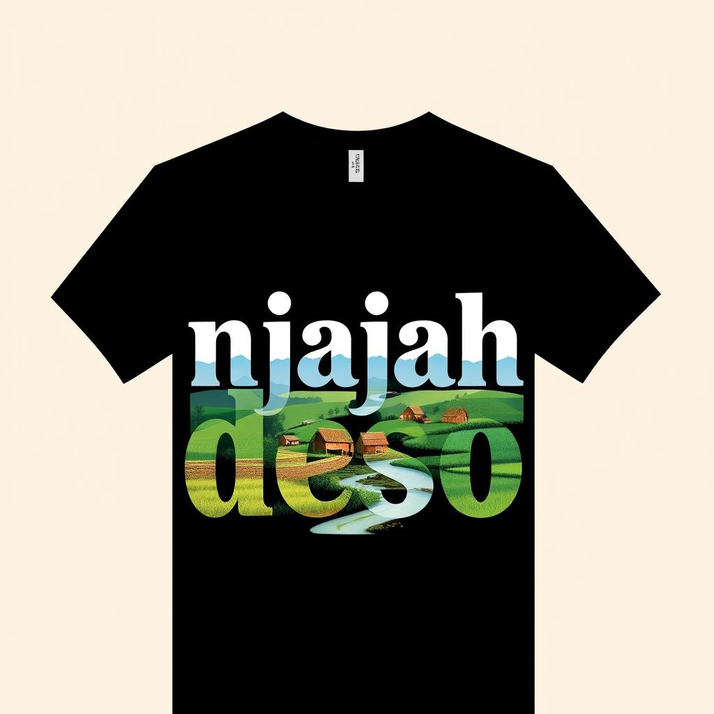 A stylish black t-shirt featuring the phrase "njajah deso" in an aesthetic and unique font